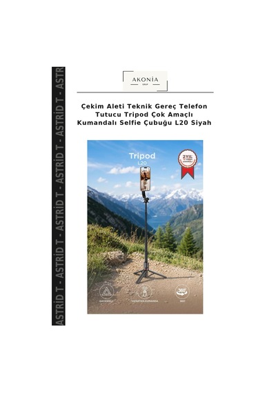 Çekim Aleti Teknik Gereç Telefon Tutucu Tripod Çok Amaçlı Kumandalı Selfie Çubuğu L20 Siyah