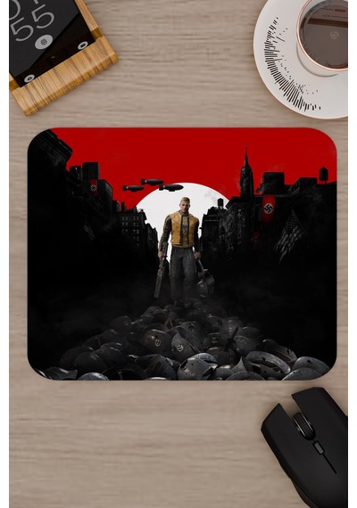 Wolfenstein Kaymaz Dikişli Kauçuk Oyuncu Mousepad V2 - 22x18 Gaming Mouse Pad Fare Altlığı