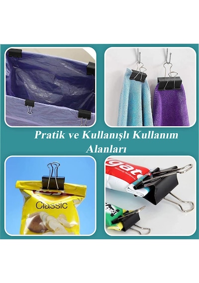 Çelik Kıskaç Klips 25 Mm 12 Adet 1 Paket Metal Mandal Binder Clips Kıska 60 Sayfa Kapasiteli Çok Amaçlı Kullanım