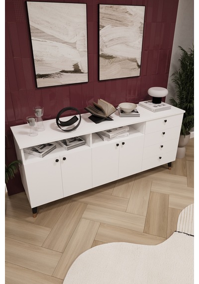 Asra Trend Lüks Konsol Tv Ünitesi %100 Mdf Salon Ve Yemek Odası Ünitesi Knsl06 Beyaz