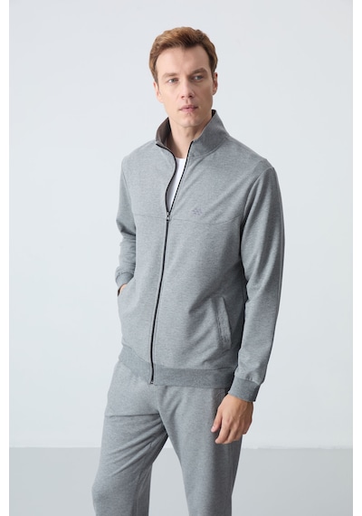 Tommy Life Gri Melanj Pamuklu Kalın Yumuşak Dokulu Comfort Fit Basic Erkek Eşofman Takım - 85260 GRİ MELANJ
