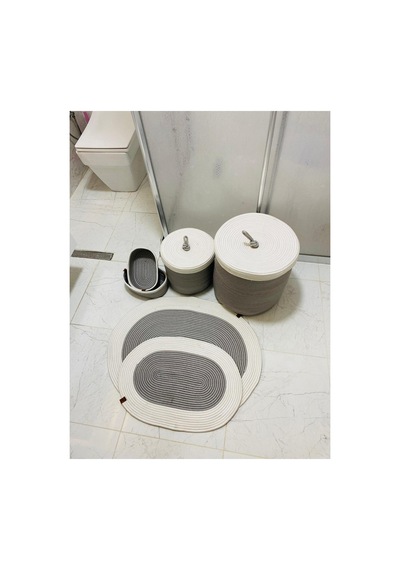 Jüt,hasır,6 Li,banyo Paspas Takımı,bohem Tarzı Banyo Takımı,iskandinav Paspas/sepet Krem Gri Krem Gri