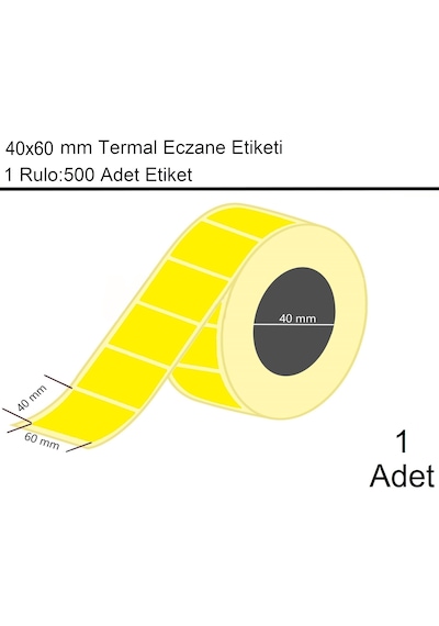 40x60 Termal Eczane Etiketi Sarı Zemin 500'lü Sarım 1 Rulo Etiket 1