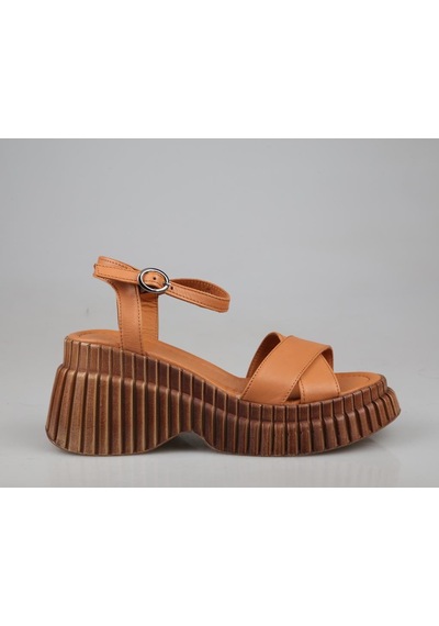 Zeyn 7934 Hakiki Deri Taba Kadın Sandalet Taba