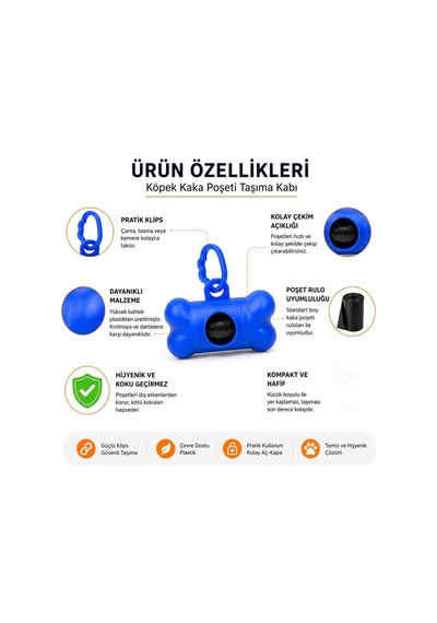 Köpek Kaka Poşeti 6 Rulo + Askılı Dispenser Kılıf, Köpek Dışkı Poşeti, Kaka Torbası, Dışkı Torbası, Poşetlik, Evcil Hayvan Yürüyüş Temizlik Aksesuarı, Karışık Renk