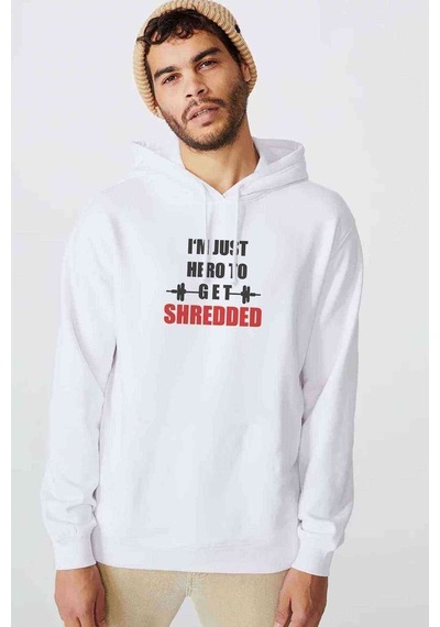 I Am Just Hero Baskılı Beyaz Erkek Örme Kapşonlu Sweatshirt