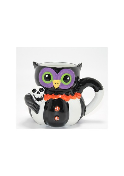 2 Adet Seramik Kupa 3d Kurukafa Tutan Baykuş Figürlü Bardak, Mug, Cup, Kahve Ve Çay