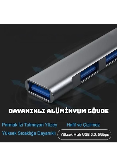 Zey Osqar Type C Usb Çoklayıcı 3.0 Usb Çoğaltıcı 4 Port Hem Type C Hem Usb Girişli