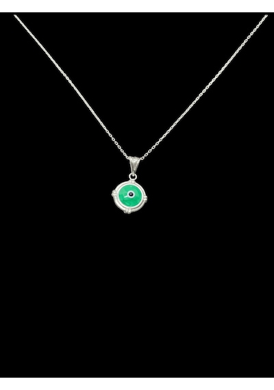 925 Ayar İthal Gümüş Yeşil Nazar Boncuğu Kolye Mint Yeşili & Mavi Göz Pendant Şık Tasarım Gümüş