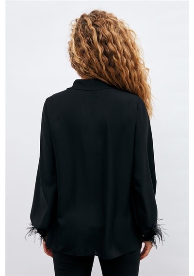 Sateen Manşeti Tüy Detaylı Bayan Gömlek 3075-2023 001