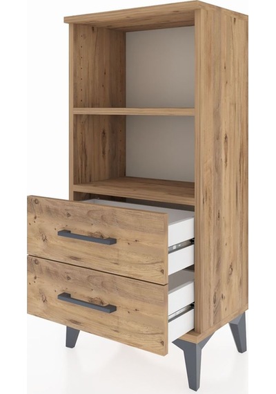 Arges Komodin 2 Raflı 2 Çekmeceli 44x30x96 Çam-çam Çam