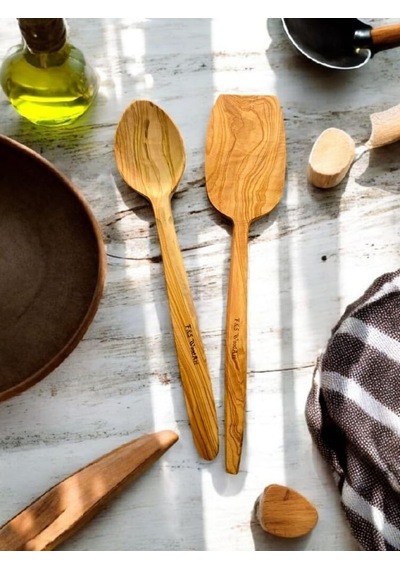 Ayrex F&s Woodart Zeytin Ağacı 2 Li Set Ahşap Spatula Tahta Tencere Kaşığı 29 Cm
