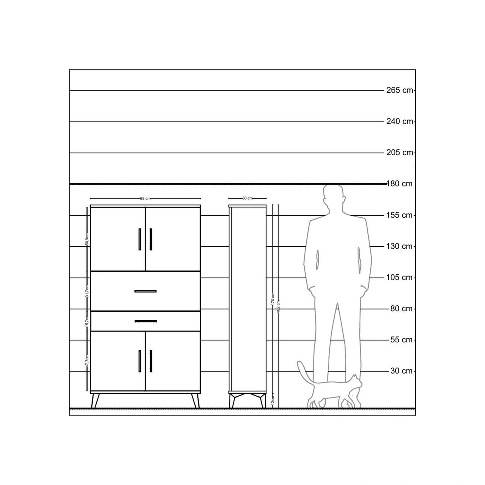 Arges Dolap 3 Raflı 2 Çekmeceli 4 Kapaklı 88x30x163 Çam-antrasit Çam