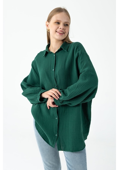 Giysa Kadın Uzun Kollu %100 Pamuklu Oversize Gömlek Yeşil - 26k 2012 Yeşil