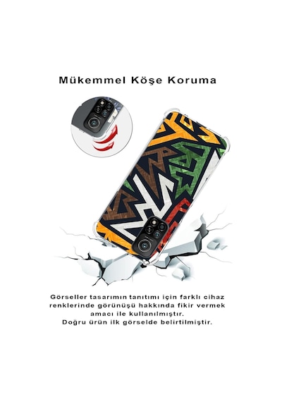 Xiaomi Redmi Note 9 Köşe Korumalı Antişok Kapak Soyut Grafiti Tasarımlı Şeffaf Silikon Kılıf