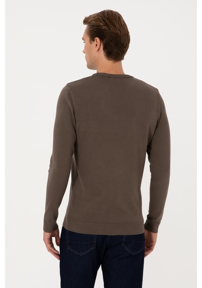 U.S. Polo Assn. Erkek Slim Fit Bisiklet Yaka Vizon Basic Kazak 50313713-VR052