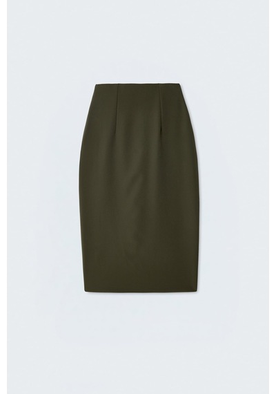 Sateen Düz Kalem Etek - Haki-137387