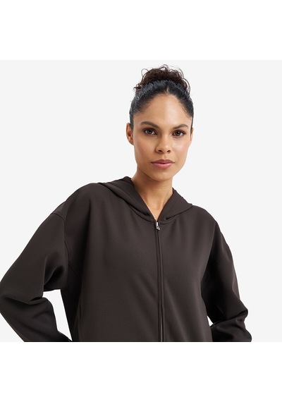Lescon Kahverengi Kadın Fermuarlı Kapüşonlu Sweatshirt 26n-2105