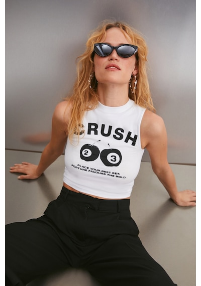 Grımelange Azura Kadın Baskılı Kısa Kollu Crop Beyaz T-shirt