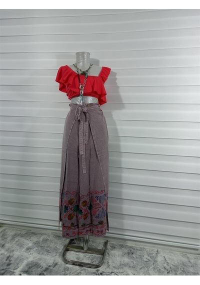 Eren Style Otantik Nakış İşlemeli Harem Şalvar Bulmaca Pantolon 103 Cm -8719 Pembe