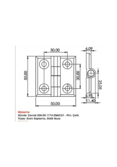 Sermak Enka435 425 V1 Yaprak Menteşe 50 x 50 Mm