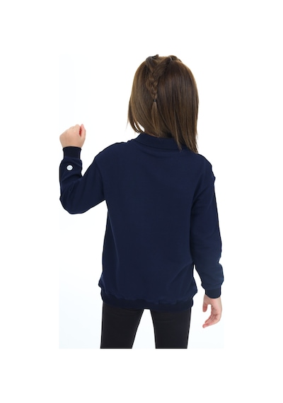 Kız Çocuk Regular Fit Polo Yaka Düşük Omuz Nakış Baskılı Sweatshirt - 2 İplik Lacivert