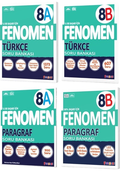 Fenomen Okul 2025 8. Sınıf Türkçe + Paragraf A + B Serisi Soru Bankası Seti 4 Kitap