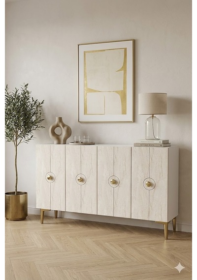 Ka1235btg Enlem Konsol Ve Tv Sehpası Beyaz-traverten-gold 120cm