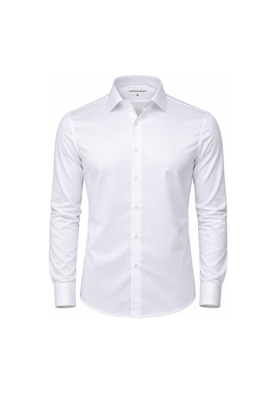 Classics Men Slim Fit Uzun Kollu Kolay Ütü Pamuk Saten Erkek Gömlek Beyaz