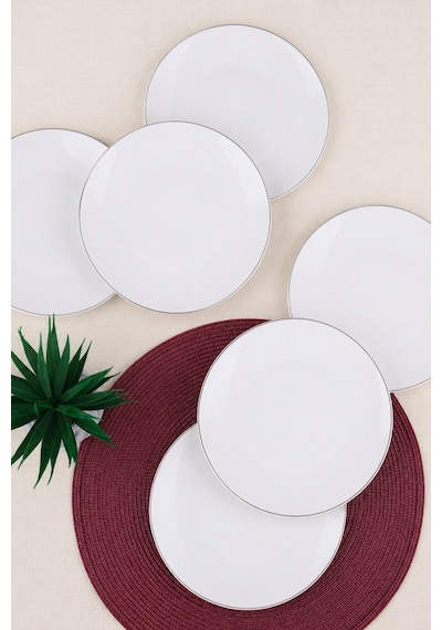 Tabak Evi Porselen Chic Platin Yaldızlı Pasta Tabağı 20,50cm 6 Lı Krem