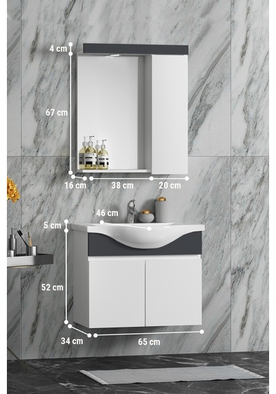 Yıldız 65 Cm Beyaz-antrasit Gri Mat Mdf Seramik Lavabolu Asma Banyo Dolabı Takımı Beyaz - Antrasit Yıldız 65 Cm Beyaz-antrasit Gri Mat Mdf Seramik Lavabolu Asma Banyo Dolabı Takımı Beyaz - Antrasit