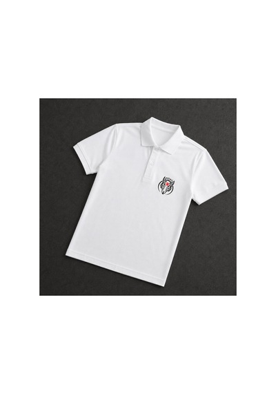 Dafri Börü Baskılı Polo Yaka %100 Pamuklu T-shirt Beyaz