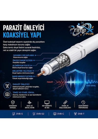Px-tv1 1 Metre Rg6 Full Hd Tv Uydu Kablosu, Altın Uç Anten Kablosu, Dvb-t, Dvb-c, Dvb-s, Dvb-s2 Beyaz