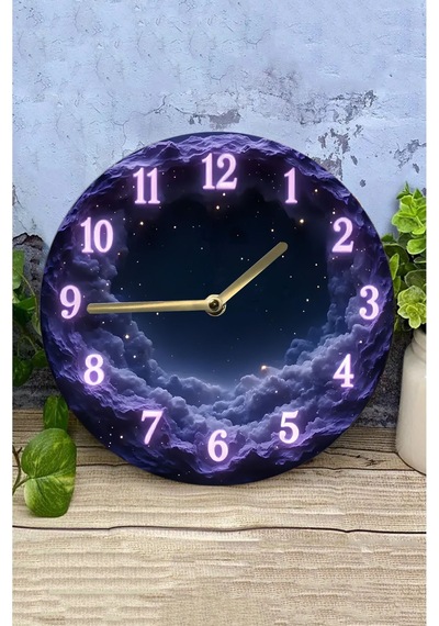Gece Manzaralı Bulut Desenli 3d Görünümlü Mdf Duvar Saati 33 Cm Sdw305 Renkli