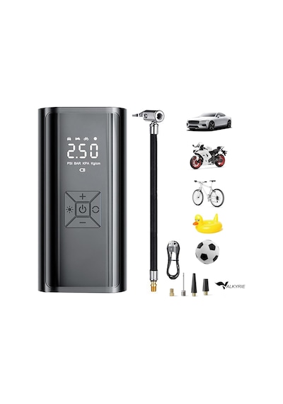 Valkyrie 100w 6000mah Şarjlı Araba Lastik Hava Pompası Led Işıklı Çok Amaçlı Bisiklet Yatak Top Pompası