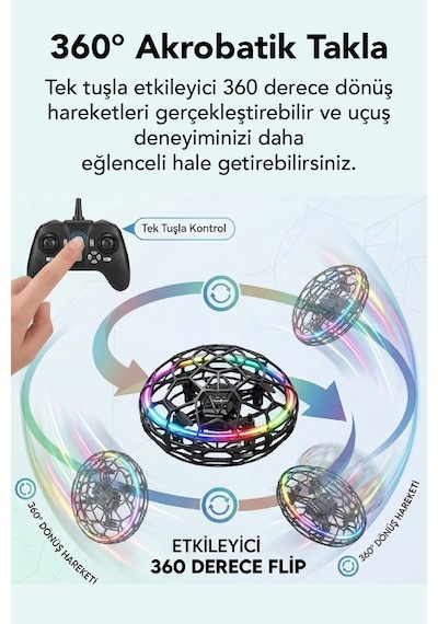 R34 360 Korumalı Futbol Top Drone Hd Kameralı Led Işıklı Yükseklik Sabitlemeli Uzaktan Kumandalı Akıllı Drone