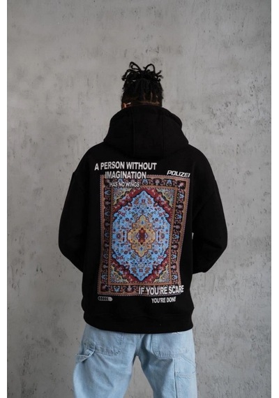 Vexor Erkek Kilim Desen Kapüşonlu - Siyah