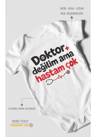 Morivokids Doktor Değilim Ama Hastam Çok Kısa Kollu Bebek Body %100 Pamuk Beyaz