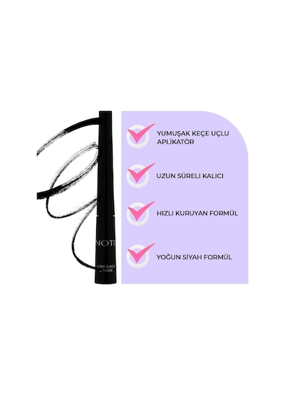 Note Cosmetique Ultra Black Dipliner Keçe Fırça Uçlu - Siyah