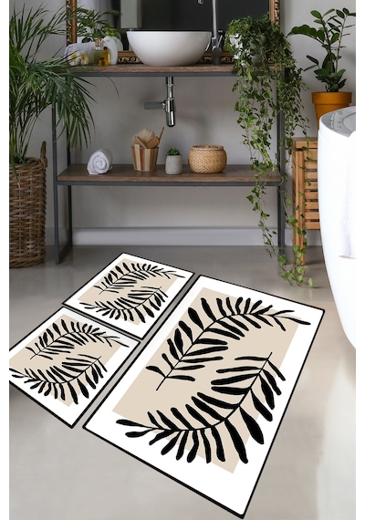 CASTING LEAF DJT 3 LU  SET Banyo Halısı Banyo Paspası Çok Renkli