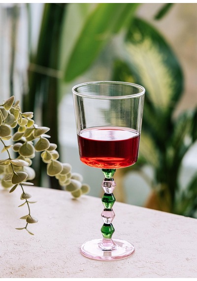 The Mia Bead Şarap Kadehi Yeşil 300 Ml Şeffaf