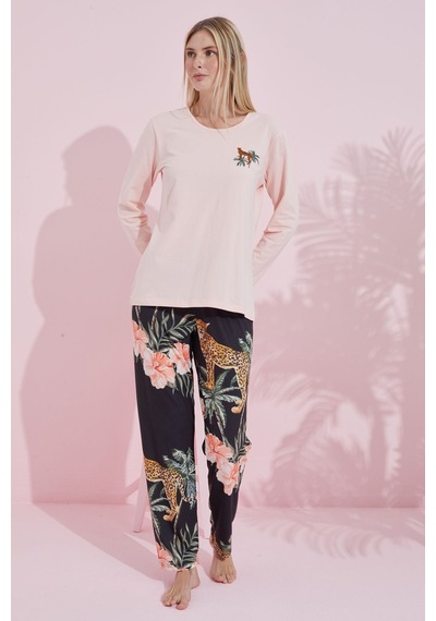 Siyah İnci Pamuklu Örme Pijama Takım 24240166 Somon
