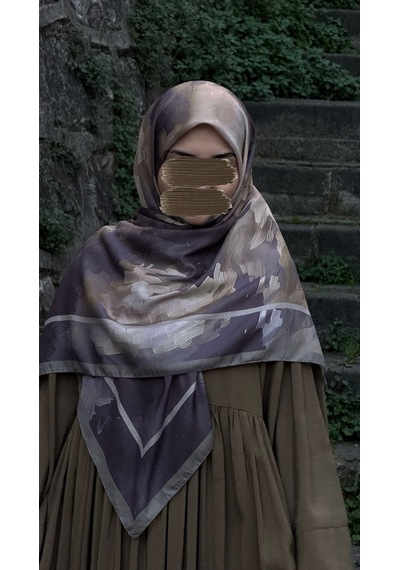 Qalortex Scarf Pamuklu Soft Luna Desen Eşarp-mürdüm/vizon
