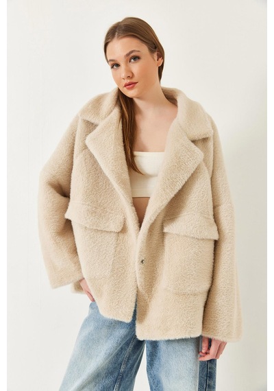 Shade Kadın Çift Cepli Oversize Peluş Mont 1611 60261097 - Bej