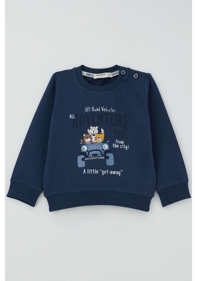 Breeze Erkek Bebek Eşofman Takımı Maceracı Şoför Hayvancıklar Baskılı 6 Ay - 2 Yaş , Koyu Mavi