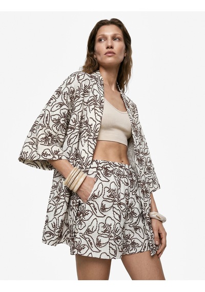 Koton Koton X Melis Ağazat - Keten Karışımlı Cepli Floral Nakış Detaylı Kimono Bordo Desenli 6sak50031ew Koton Koton X Melis Ağazat - Keten Karışımlı Cepli Floral Nakış Detaylı Kimono Bordo Desenli 6sak50031ew