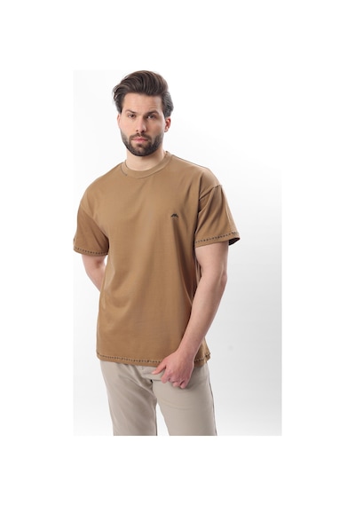 Madmext Kapuçino Nakış Detaylı Erkek T-shirt E7112 Kapuçino