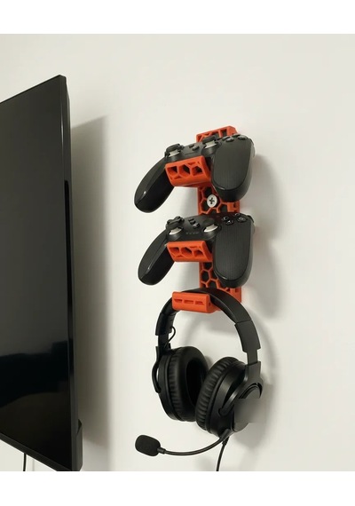 3d Baskı Petek Desenli Duvar Tipi İki Oyun Kolu Ve Kulaklık Askısı Turuncu Gaming Odası Düzenleyici
