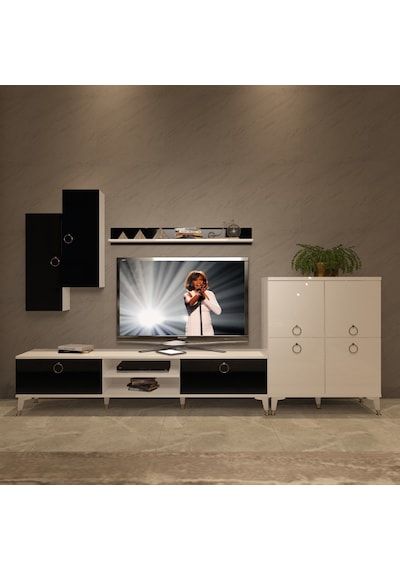 Decoraktiv Eko 6 Mdf Dvd Gold Tv Ünitesi Tv Sehpası Beyaz - Siyah