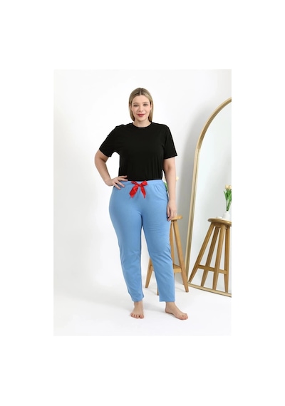 Mtm My The Mall Kadın Pamuklu Büyük Beden Alt Pijama Mavi Mavi